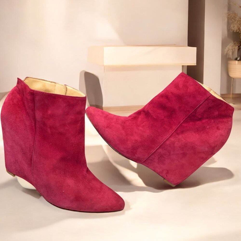 Cole Haan Pink Fuchsia‎ Suede Air Technology Hidden Wedge Booties